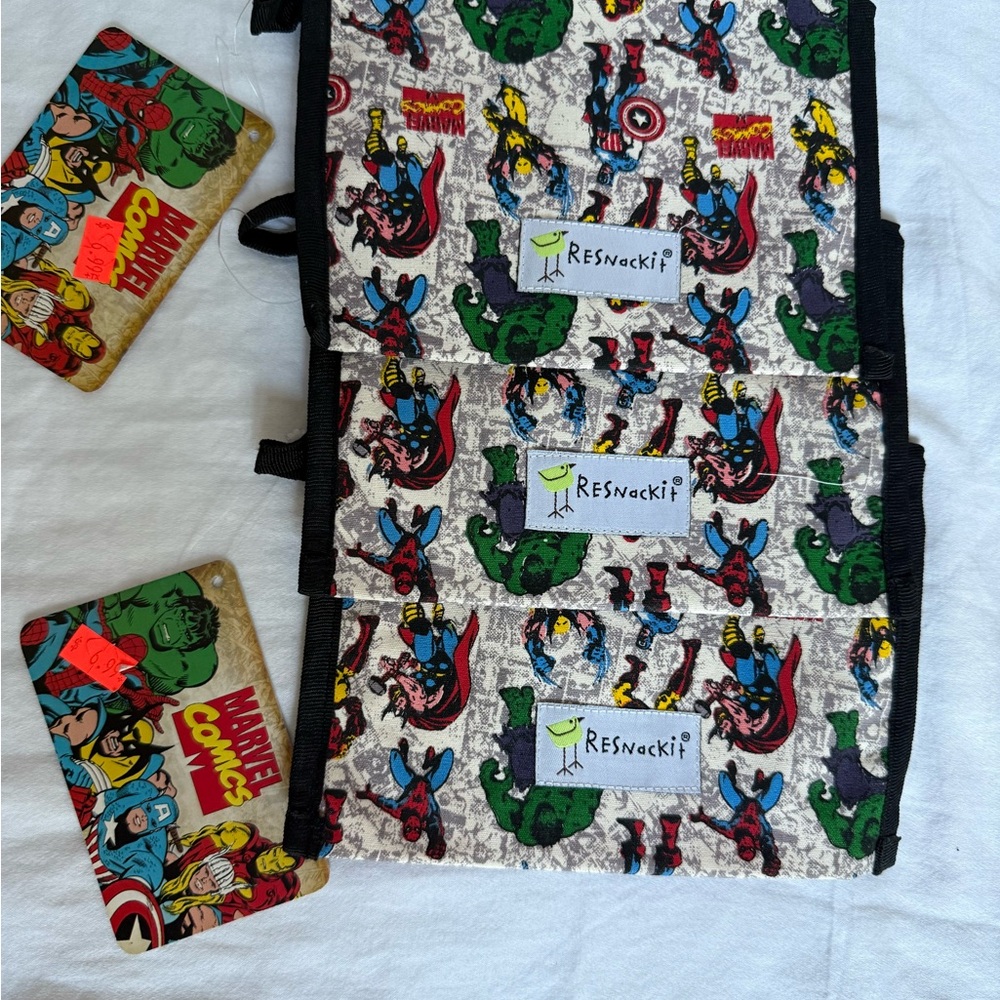 3 ReSnackIt® reusable sandwich bags and reusable snack bags in Marvel superhero